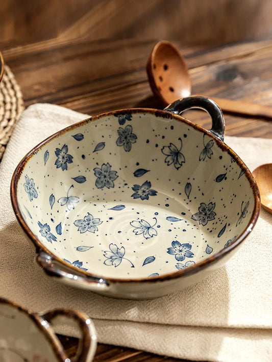 Japanese Heritage Ceramic Bowl with Handle