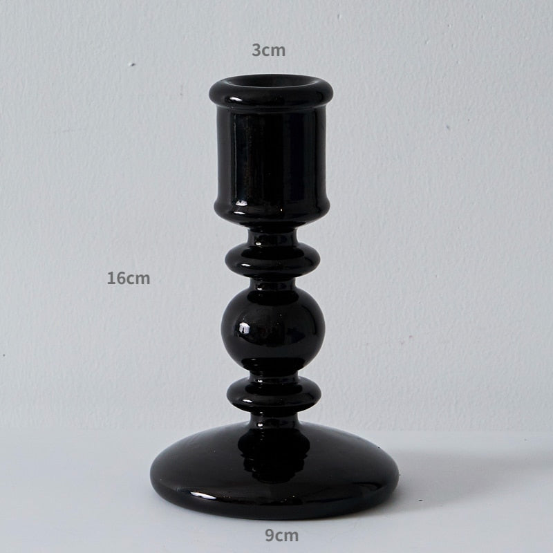 Sculpted Noir: Versatile Glass Candlestick Vase