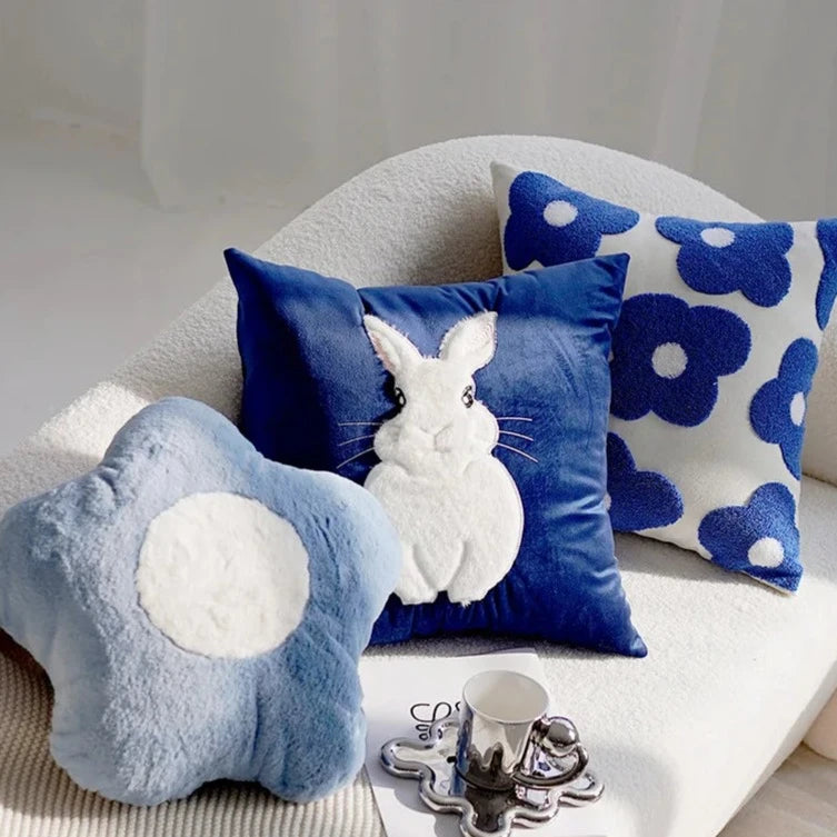 Rabbit Cushion Cover in Blue