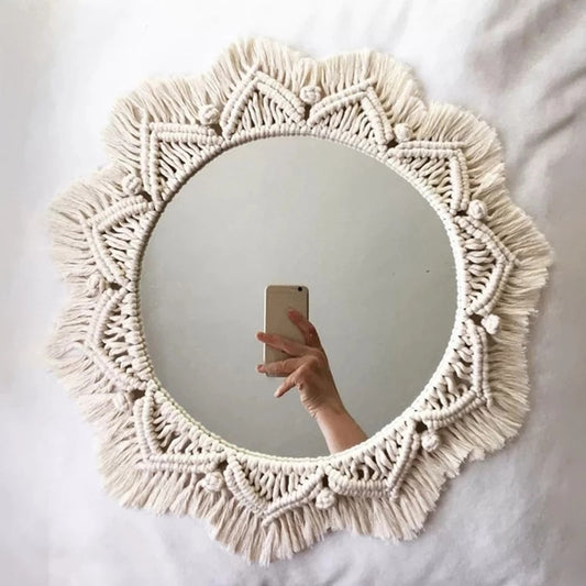 Boho Elegance: Handmade Macrame Round Mirror