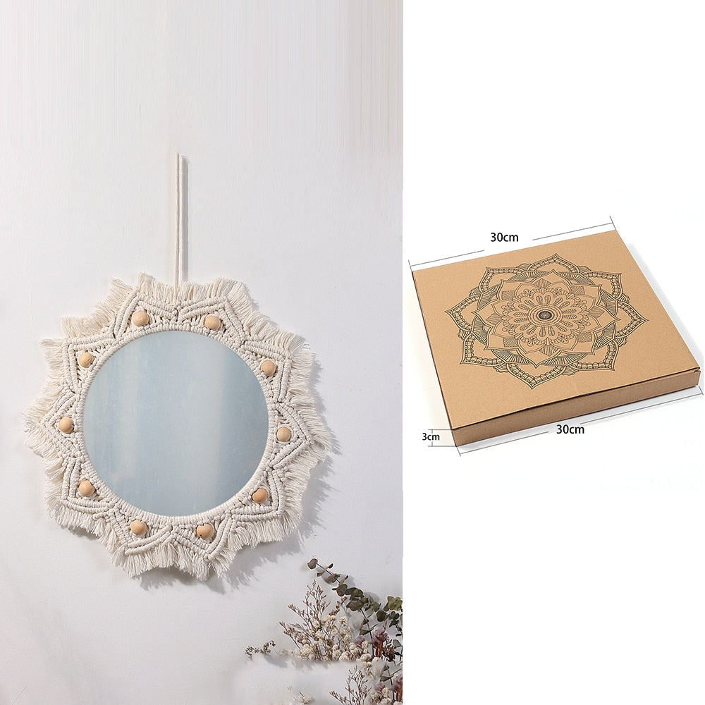 Boho Elegance: Handmade Macrame Round Mirror
