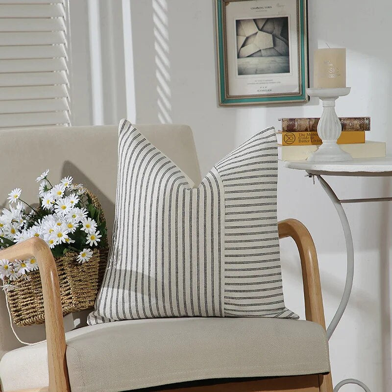 Thick Cotton Linen Striped Cushion Covers