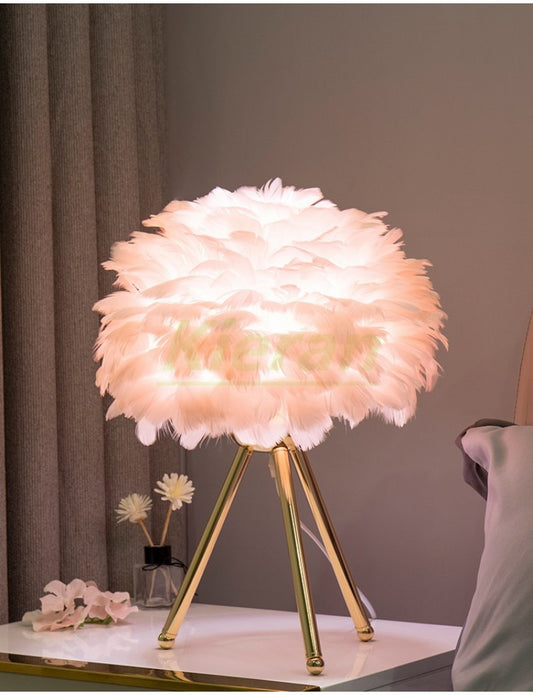 Plush Radiance: Modern Feather LED Table Lamp
