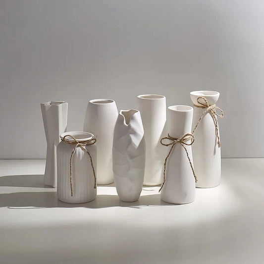 Rustic Elegance Ceramic Vases with Hemp Threads