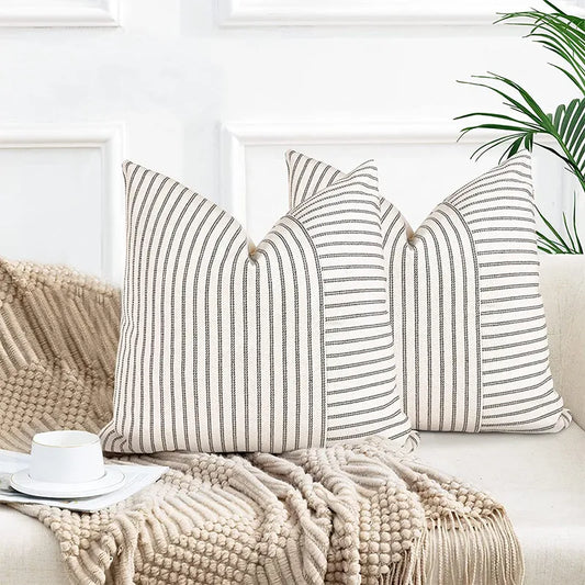 Thick Cotton Linen Striped Cushion Covers