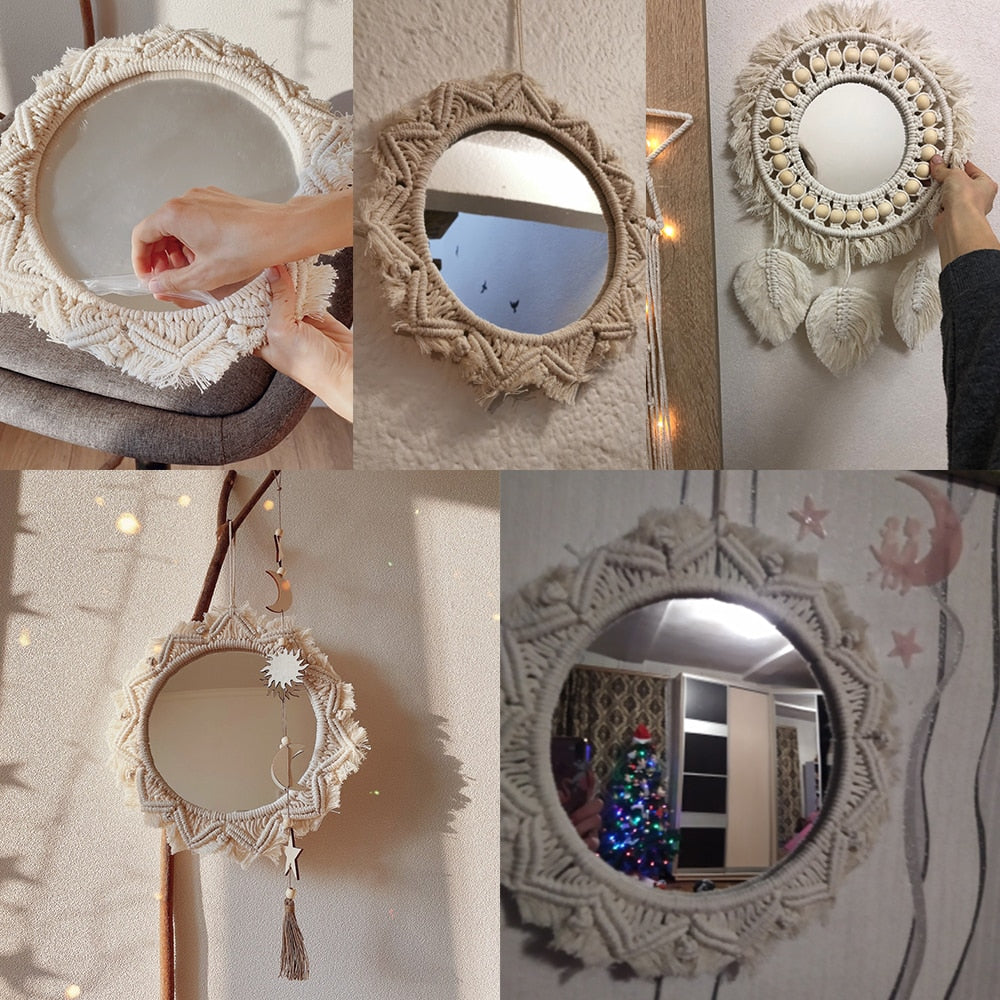 Boho Elegance: Handmade Macrame Round Mirror