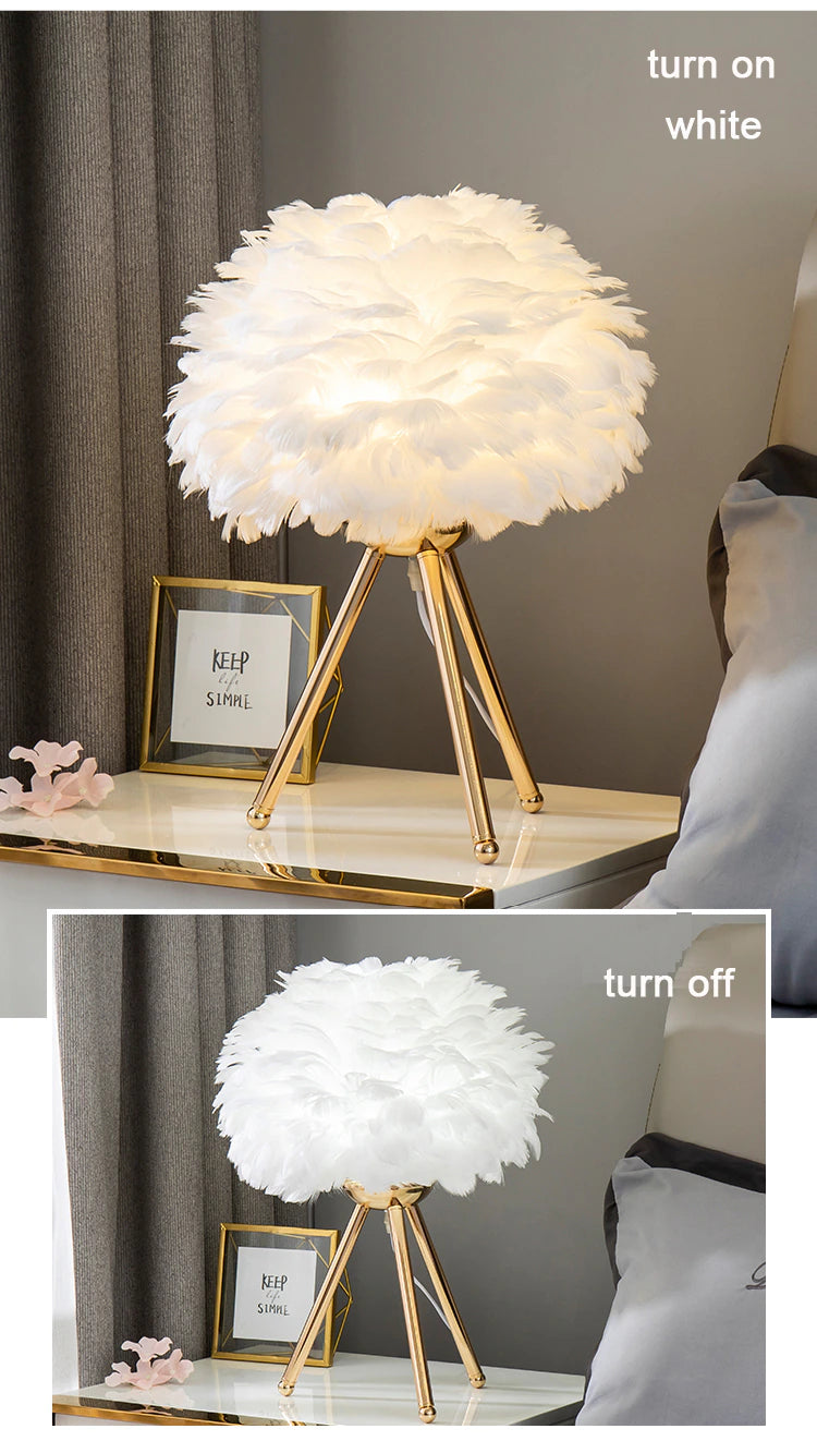 Plush Radiance: Modern Feather LED Table Lamp