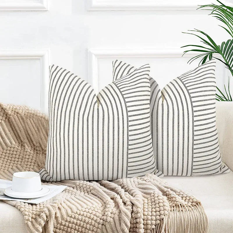 Thick Cotton Linen Striped Cushion Covers