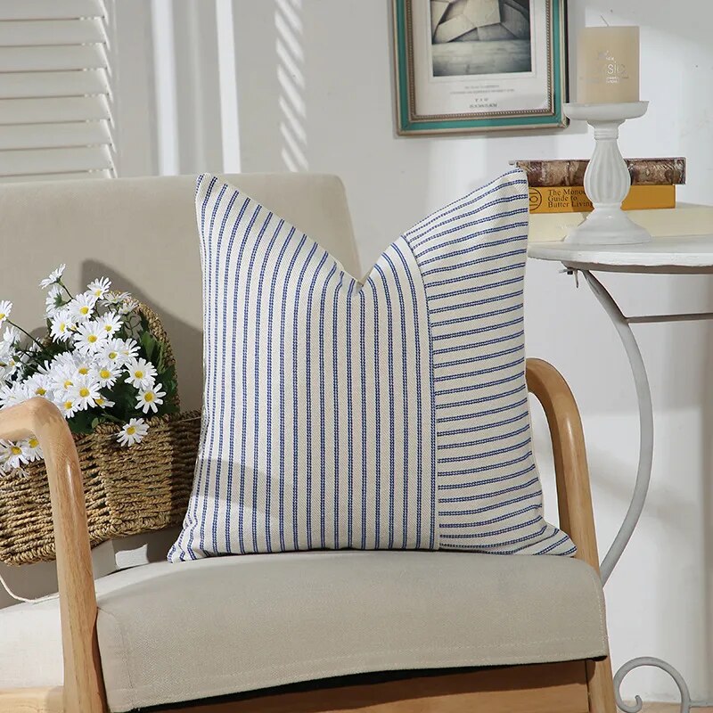 Thick Cotton Linen Striped Cushion Covers