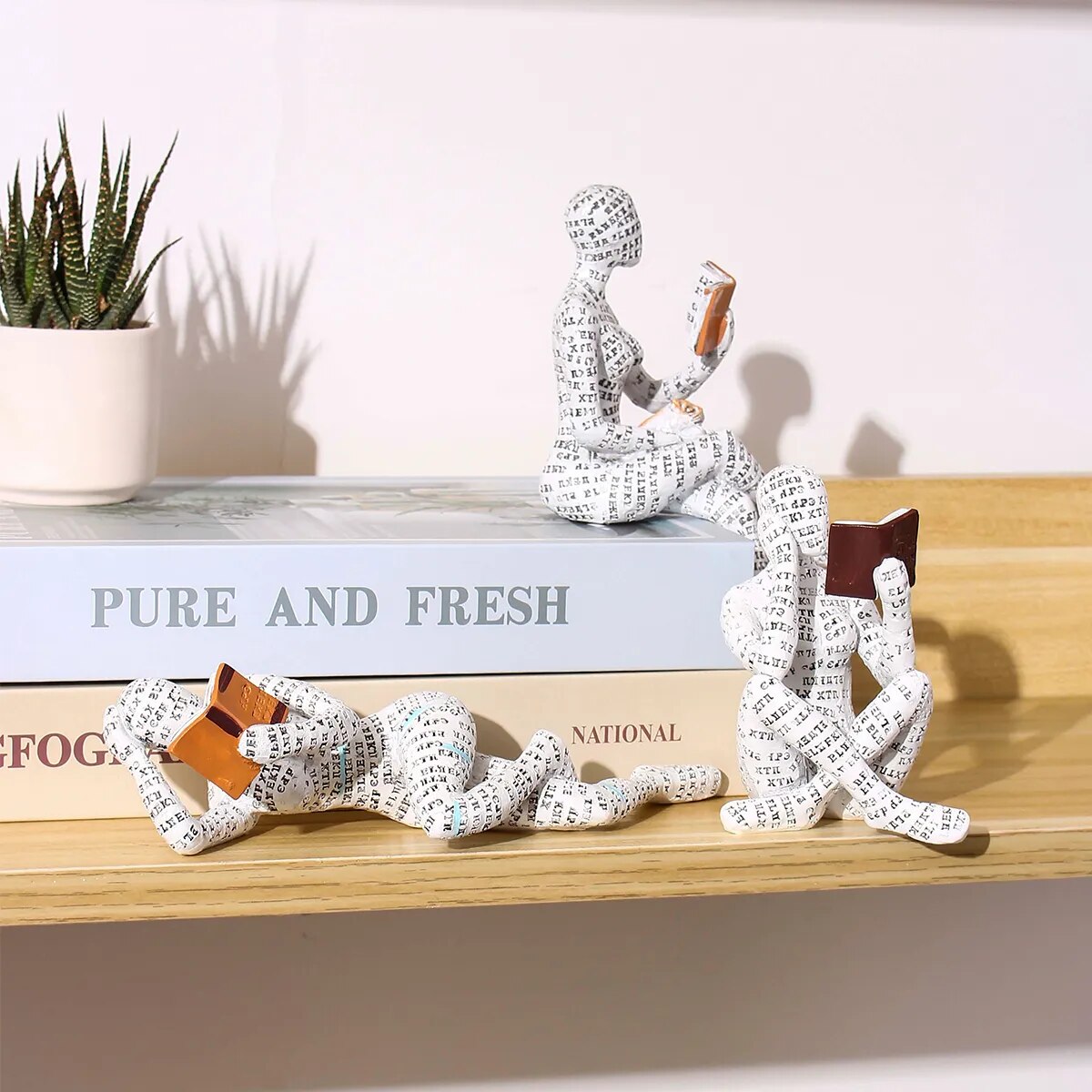 Elegant Reading Lady Resin Sculpture