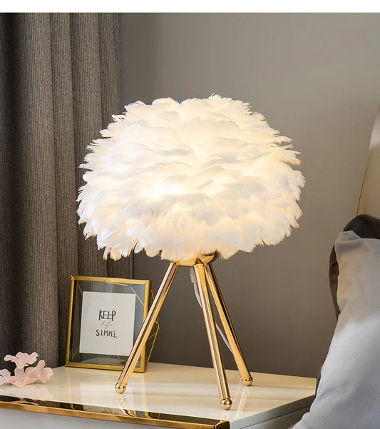 Plush Radiance: Modern Feather LED Table Lamp