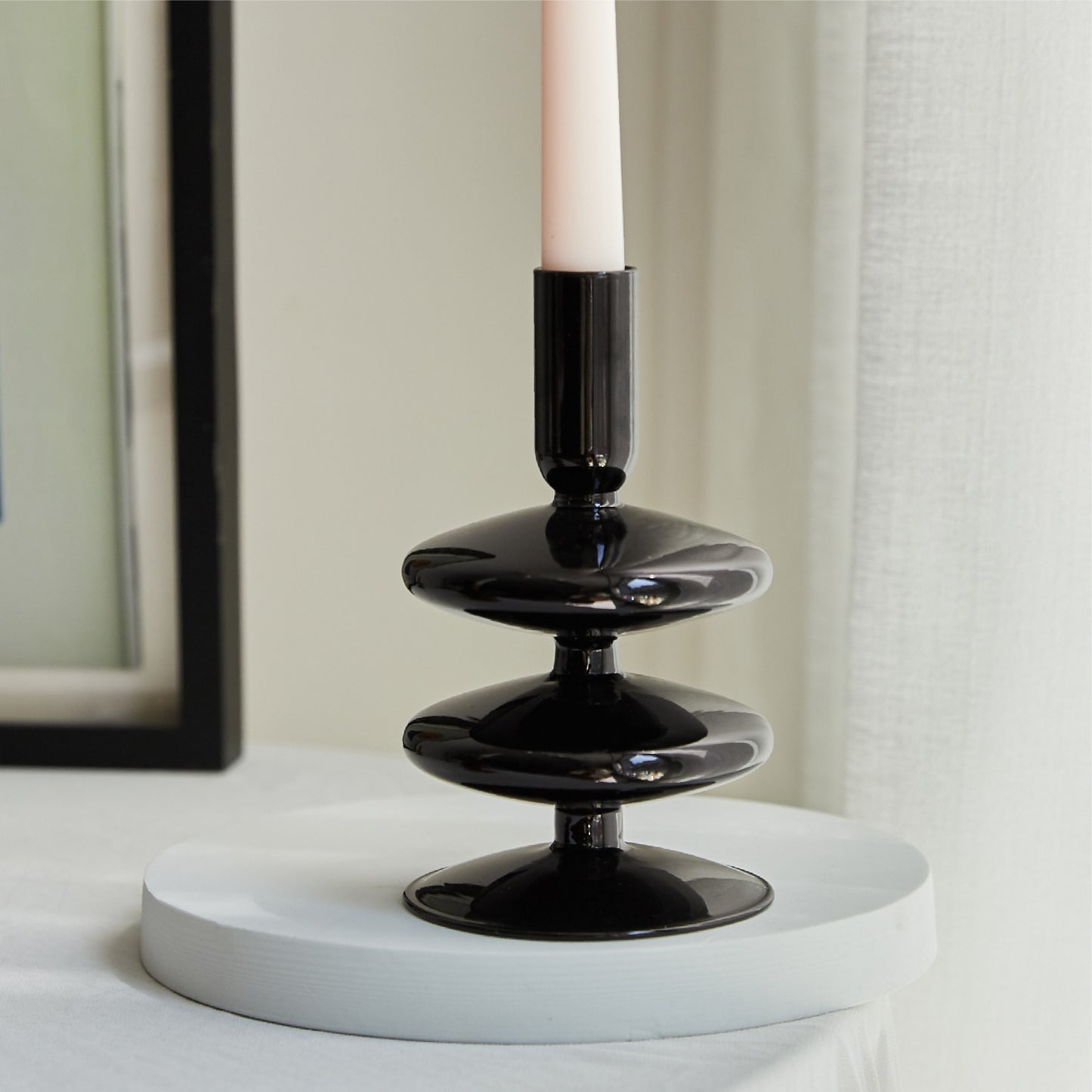 Sculpted Noir: Versatile Glass Candlestick Vase