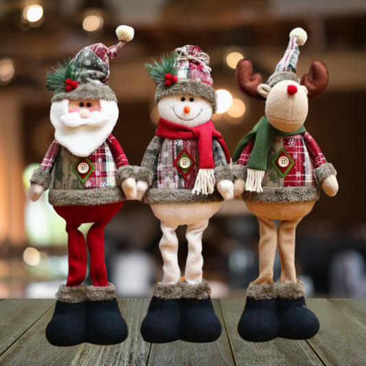 Cheerful Christmas Standing Dolls Set - Reindeer, Snowman, Santa Claus